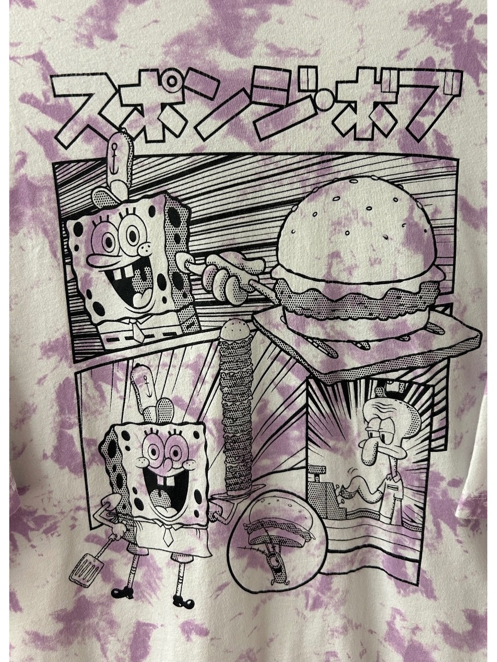 SpongeBob SquarePants Purple Tie Dye Graphic Tee XXL 100% Cotton Anime Style